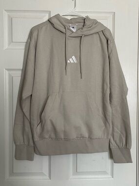 NWT adidas Men's size Small Hoodie in Sand Beige Embroidered Logo